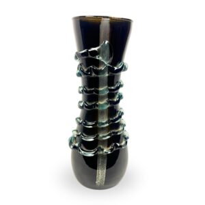 Handcrafted Black Glass Vase with Artistic White Stripe – 8.1 Inch
