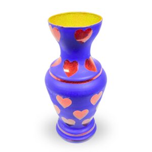 Hand-Painted Blue & Red Heart Pattern Glass Vase – 8 Inch